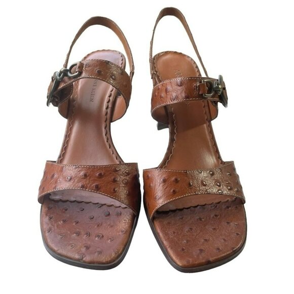 Anne Klein Aleens Brown Tobacco Leather Heels Slingback Buckle Open Toe Size 9 - Picture 8 of 14